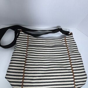 Thirty-One Black and White Striped Shoulder Bag